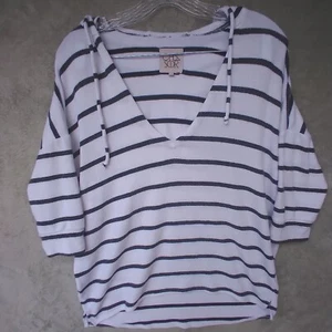 Chaser Womens Size S White Striped Pullover Hoodie Stretch Shirttail Split Hem - Picture 1 of 8