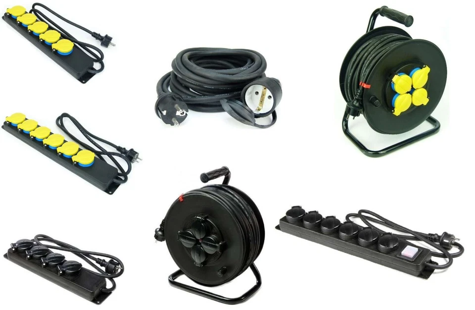 Verlängerungskabel Steckdosenleiste Kabeltrommel 1,5 & 2,5 mm² Aussen IP44 Gummi - Bild 1 von 1