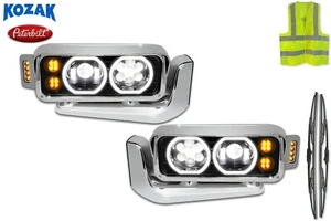 Par de faros negros con anillos halo LED DRL para camión Peterbilt 359 379 81-21 389 08-21 - Imagen 1 de 9