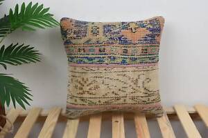 Throw Kilim Pillow, 16"x16" Blue Pillow Cover, Handmade Kilim Cushion