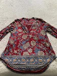 Lucky Brand Women Floral Long Sleeve Henley Blouse Multicolor Size S - Picture 1 of 11