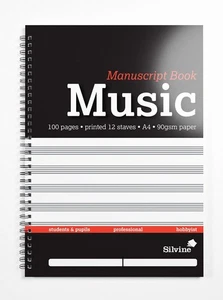 A4 Music Manuscript Book - Printed 12 Stave (100 Pages) - Picture 1 of 3