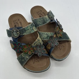 L’Artiste Women’s Blue Caelana Sandals Slide Adj Strap Sz 37 EU 6.5-7 US Leather - Picture 1 of 13