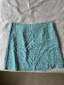 Blue And Green Flower Patten Mini Skirt From mango, Womens Size L. Not Worn. - Picture 1 of 7