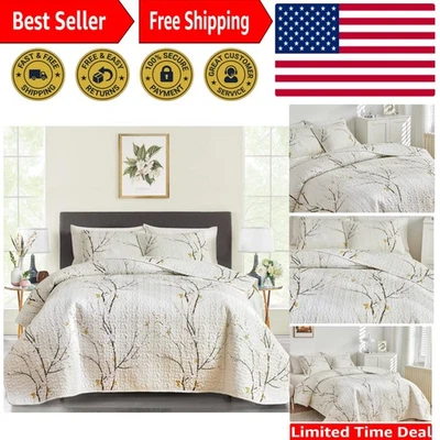 Juego de edredón tamaño queen blanco crema con rama negra juego de cama 88x88 micrófono suave... Foto 1 de 4