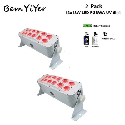 2pack WIFI APP 12x18W LED DJ wash bar Uplights Battery Wireless DMX IR RGBWA+UV - Image 1 of 4