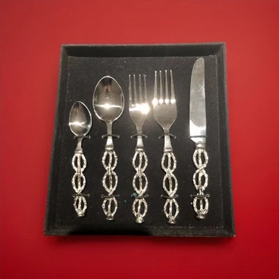 Hand Forged Braided steel Flatware Set (6) 5 Piece Settings 30 Pieces Total - Image 1 of 4