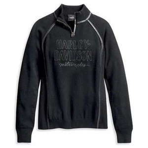 Harley Davidson Women's 1/4 Zip Ski Sweater in Black Wool Blend Womens Size 1W - Picture 1 of 8