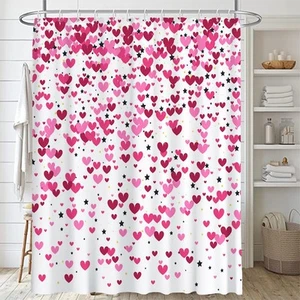 Pink Heart Valentine's Day Shower Curtain for Bathroom A Variety of Pink Tiny... - Picture 1 of 8