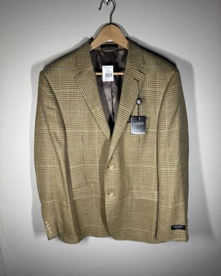 Ralph Lauren Houndstooth 运动外套西装外套男式 44R 羊毛丝绸亚麻修身版型新品 — 第 1/4 张图片