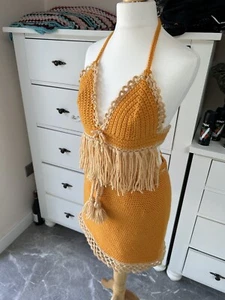 Crochet Handmade Halter Neck Top And Matching Skirt Festival 70s Style 10/12 - Picture 1 of 11
