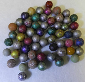 #18584m Nice Vintage Group of 50 Old Foiled Clay Peewee Marbles - Picture 1 of 9
