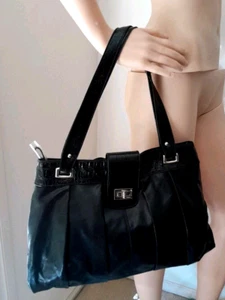 TARGET Black Pvc leather look Turn clasp Large Double Strap Hand Bag As New - Picture 1 of 4