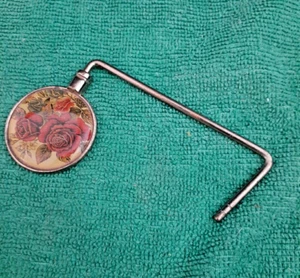 Vintage Rose Floral Design Enamel Cloisonne Purse Handbag Hook Holder Hanger - Picture 1 of 3