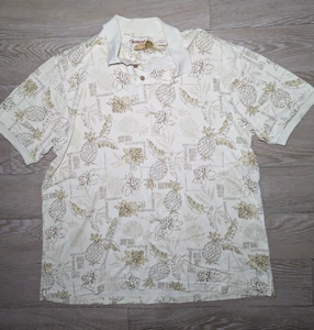 Caribbean Hawaiian - 70% Silk Pineapple Polo Short Sleeve Shirt - Sized Large - Picture 1 of 24