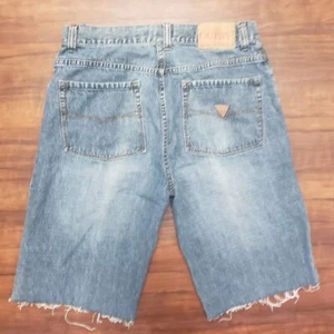Vtg 90s Guess Sz 34 Cut off Jean Shorts triangle Logo patch   - Picture 1 of 8