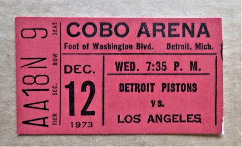 Detroit Pistons vs Los Angeles Lakers Ticket stub Dec 12, 1973 - COBO Arena Cover