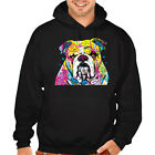 New Neon English Bulldog Black Hoodie Sweater Bright Colorful 90'S Rave Dog