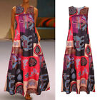 Women's Vintage Bohemian Dress V Neck Sleeveless Maxi Dress Casual Beach Dress