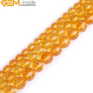 Faceted Yellow Citrine Beads 15" Enhanced Loose Crystal Beads Jewelry Making - Picture 1 of 24