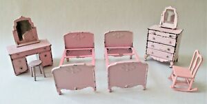 SALE! 6-pc Dollhouse TOOTSIETOY Metal Bedroom Beds Dressers Rock Chair Furniture
