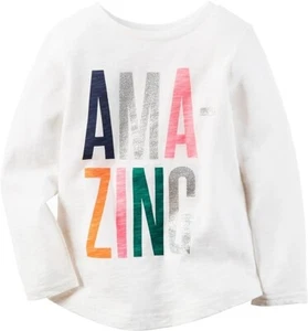 Carter's' Little Girls' Long Sleeve Amazing T-Shirt White 5 - Picture 1 of 3
