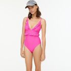 J Crew Ruffle deep-V one-piece swimsuit in Pink Neon Flamingo Plus Size 24