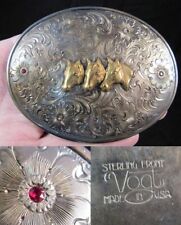 VOGT 3 HORSE belt buckle STERLING SILVER western large engraved GOLD RUBYS