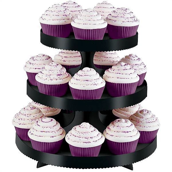 NEW Wilton 3-Tier Blk Borders Wedding Party Cupcake Dessert Stand Holder Display - Image 1 of 1