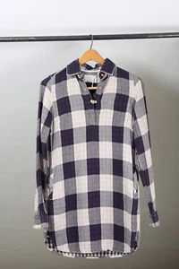 Trovata - Navy White Large Gingham Cotton Two Ply Long Sleeve Shirt Dress XS Y2K - Picture 1 of 6