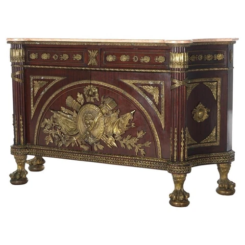 French Empire Style Kingwood Marble Top Sideboard with Ormolu Mounts, 20th C Cover