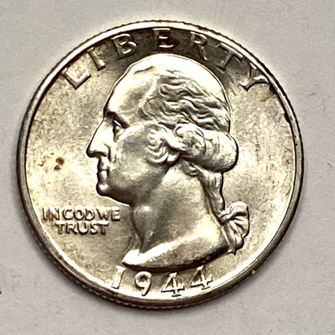 ONE (1) 1944-D Choice BU 90% Silver Washington Quarter Uncirculated 004 Cover