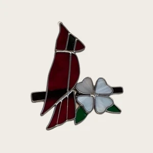Red Bird Stained Glass Suncatcher Hand Crafted Art Glass - Picture 1 of 3