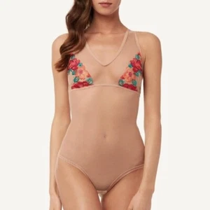 NEW Intimissimi Floral Embroidery Bodysuit Nude Size S - Picture 1 of 3