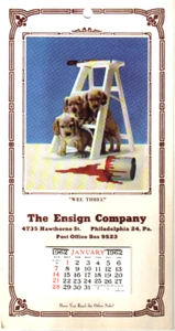 Pluma 1962. Calendario de publicidad Ensign, pequeños cachorros - Imagen 1 de 12