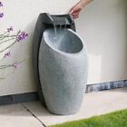 Grey LED Lit Oval Pouring Mains Powered Outdoor Water Fountain Feature | Garden