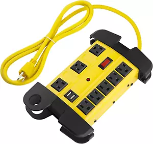 Tira de alimentación de alta resistencia con USB, protector contra sobretensiones de 8 salidas de taller 2700 julios, - Imagen 1 de 13