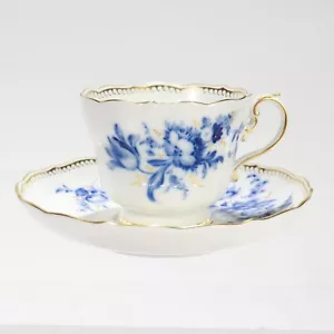 Antique Meissen Gilt Scalloped Porcelain Tea Cup & Saucer with Floral Decoration - Picture 1 of 16
