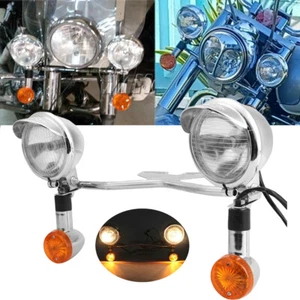 Headlight Passing Spotlight Assembly Spot Fog Light Bar Turn Signals Bracket Kit - Picture 1 of 10