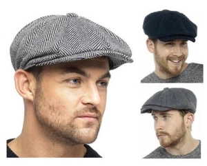 Mens 8 Panel Baker Boy Flat Cap Buttoned Wool Blend Newsboy Hat PEAKY BLINDERS - Picture 1 of 15