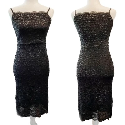 Women’s NWT Vintage Lace Slip Dress Small Petite Black Spaghetti Strap Y2K 90s - Image 1 of 4