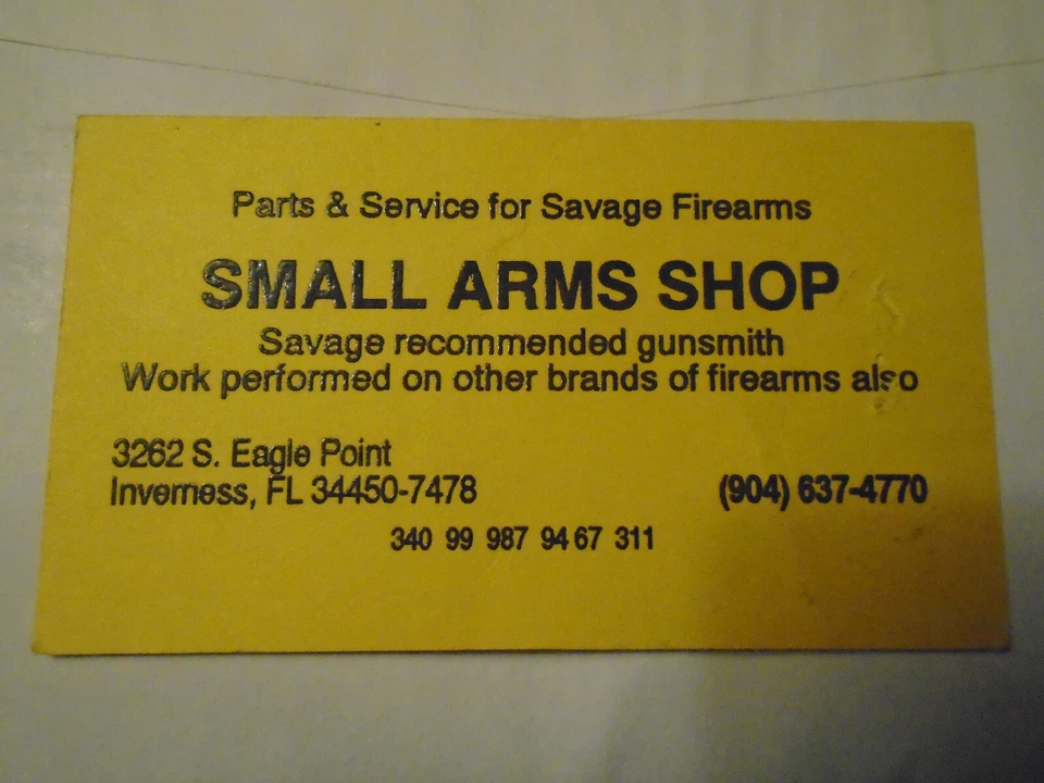 Tarjeta de visita tienda de armas pequeñas armero salvaje Invemess Florida Foto 1 de 1
