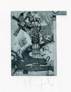 Cervantes, Don Quijote, Quijote, Originalradierung Ex libris von Ivan Rusachek - Bild 1 von 3