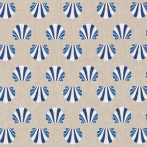 SALE Cotton Rich Linen Look Fabric Sea Shells Nautical Upholstery 140cm Wide - Picture 1 of 1