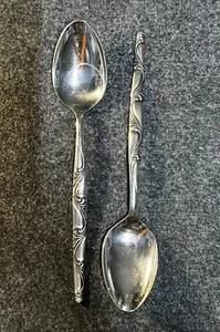 Orleans Ladies Fingers Pattern Stainless Set of 2 Dinner Spoons Japan Vntg 50's - Picture 1 of 4