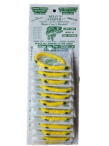 KELLY'S® STRIPER™ 12 Yellow/Black SCENTED 3 HOOK RIGGED PLASTIC WORMS Made USA - Picture 1 of 5