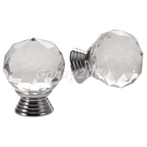 Round Knobs Crystal Glass Clear Dresser Wardrobe Cabinet Door Pull Handles 30mm - Picture 1 of 12
