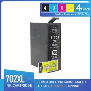 4x BLACK Generic Ink For Epson Workforce WF-3720 WF-3725 702XL E702XL T-702XL - Picture 1 of 1