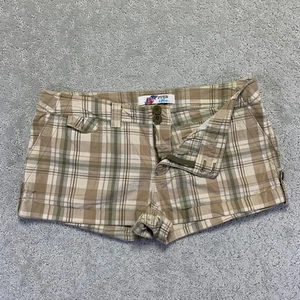 Piper & Blue Womens Plaid Shorts Womens Size 11 Juniors Beige Brown Micro Y2k - Picture 1 of 9