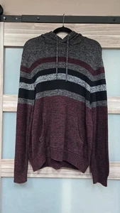 Urban Pipeline Knit Hoodie Men's Size L Red & Black Striped Pullover Sweater - Picture 1 of 5